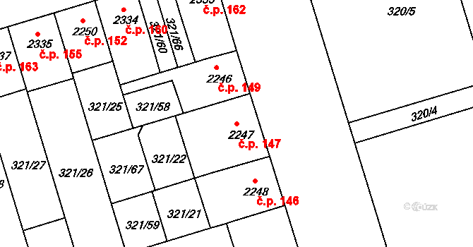 Václavské Předměstí 147, Písek na parcele st. 2247 v KÚ Písek, Katastrální mapa