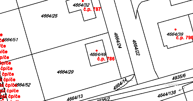 Litomyšlské Předměstí 786, Vysoké Mýto na parcele st. 4664/46 v KÚ Vysoké Mýto, Katastrální mapa