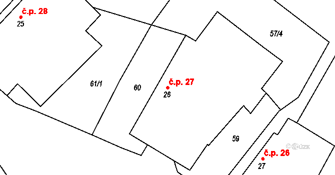 Mlýny 27 na parcele st. 26 v KÚ Mlýny u Choustníku, Katastrální mapa