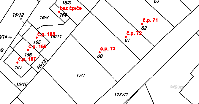 Těškov 73 na parcele st. 60 v KÚ Těškov, Katastrální mapa