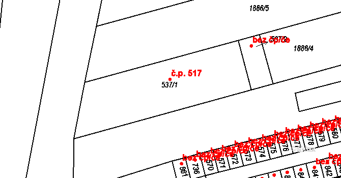 Radnice 517 na parcele st. 537/1 v KÚ Radnice u Rokycan, Katastrální mapa