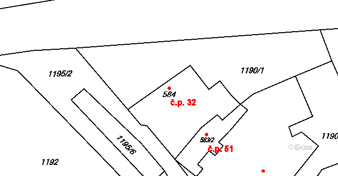 Jezbiny 32, Jaroměř na parcele st. 584 v KÚ Jezbiny, Katastrální mapa