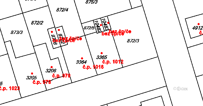 Bílé Předměstí 1012, Pardubice na parcele st. 3365 v KÚ Pardubice, Katastrální mapa
