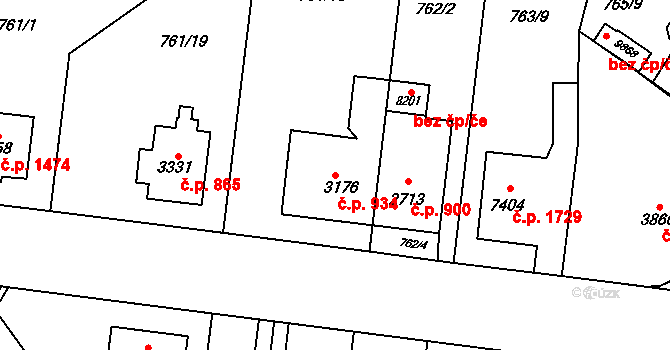 Bílé Předměstí 934, Pardubice na parcele st. 3176 v KÚ Pardubice, Katastrální mapa