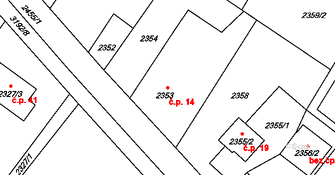 Hýlov 14, Klimkovice na parcele st. 2353 v KÚ Klimkovice, Katastrální mapa