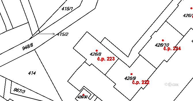 Loučka 223, Nový Jičín na parcele st. 426/8 v KÚ Loučka u Nového Jičína, Katastrální mapa