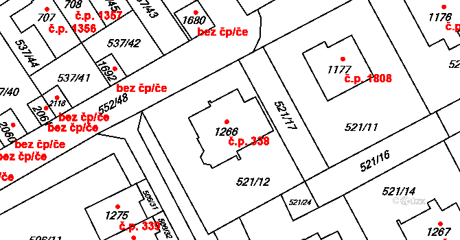 Nový Jičín 338 na parcele st. 1266 v KÚ Nový Jičín-Horní Předměstí, Katastrální mapa