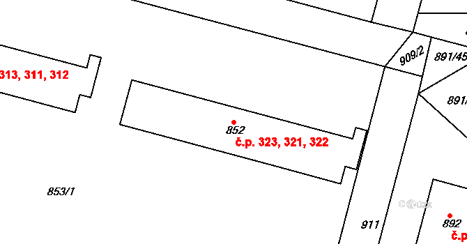 Bílovec 321,322,323 na parcele st. 852 v KÚ Bílovec-město, Katastrální mapa