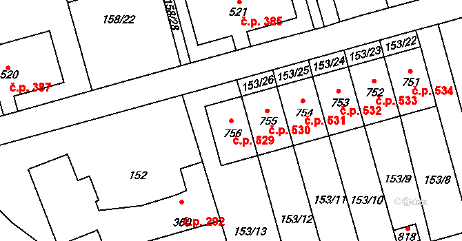 Černovice 529 na parcele st. 756 v KÚ Černovice u Tábora, Katastrální mapa