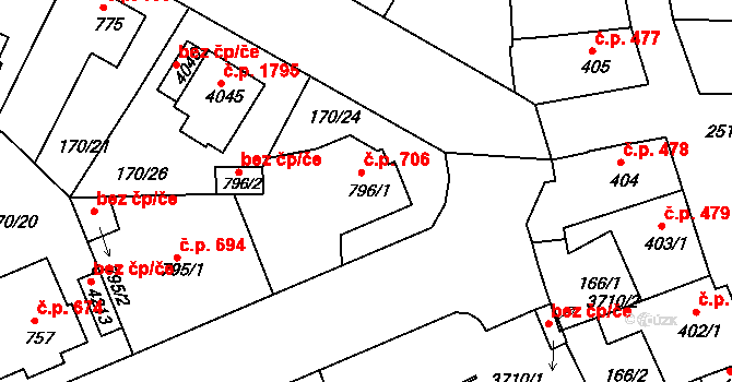 Humpolec 706 na parcele st. 796/1 v KÚ Humpolec, Katastrální mapa