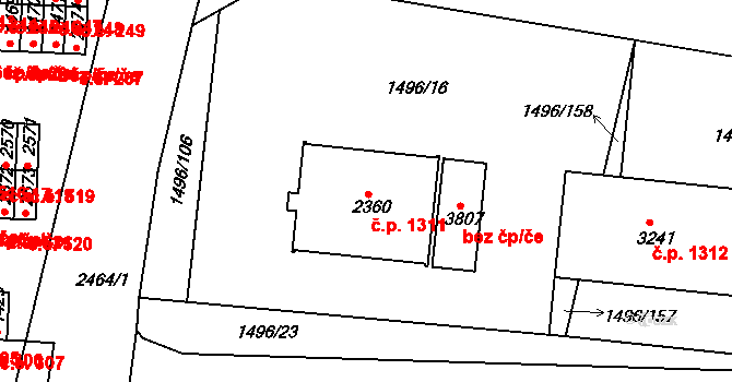Humpolec 1311 na parcele st. 2360 v KÚ Humpolec, Katastrální mapa