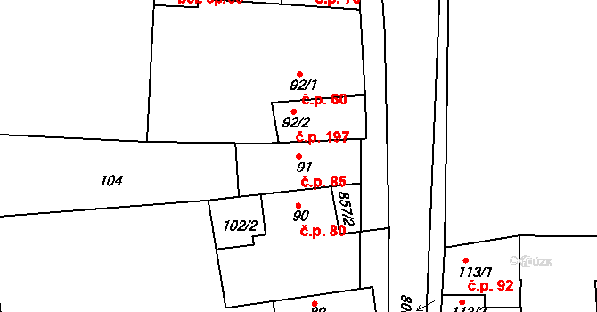 Líšťany 85 na parcele st. 91 v KÚ Líšťany u Cítolib, Katastrální mapa