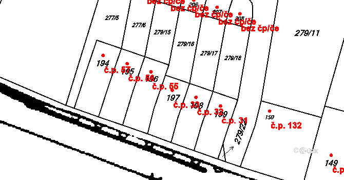 Strojetice 33, Kryry na parcele st. 197 v KÚ Strojetice u Podbořan, Katastrální mapa