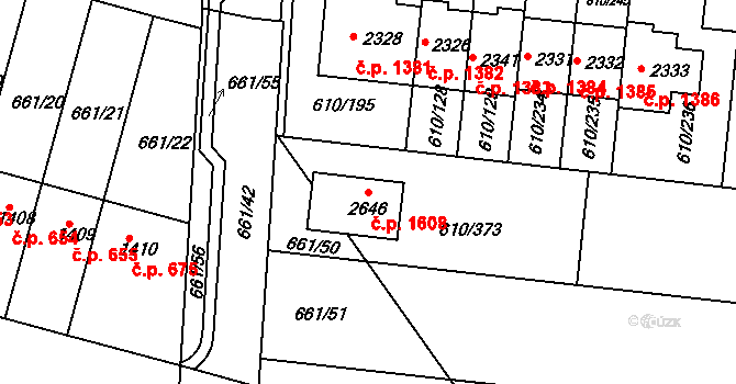 Rosice 1608 na parcele st. 2646 v KÚ Rosice u Brna, Katastrální mapa