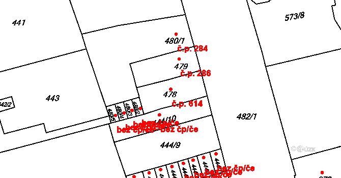 Ponava 614, Brno na parcele st. 478 v KÚ Ponava, Katastrální mapa