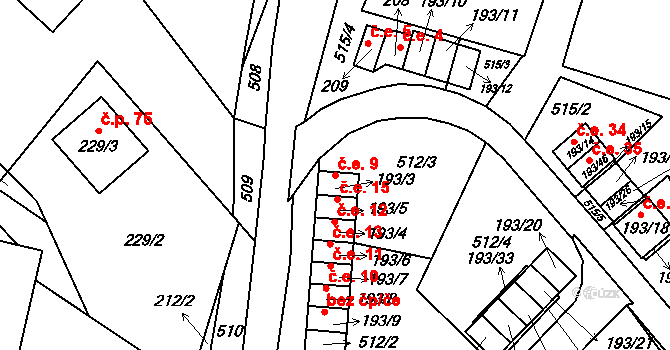 Malečov 9 na parcele st. 193/3 v KÚ Malečov, Katastrální mapa