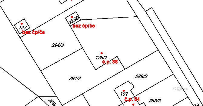 Bílek 88, Chotěboř na parcele st. 125/1 v KÚ Bílek, Katastrální mapa