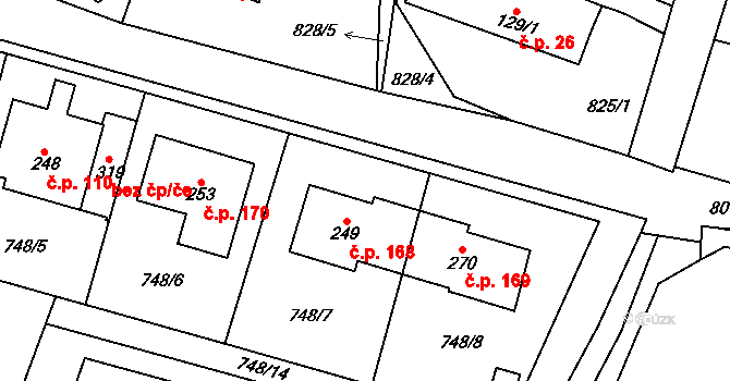 Šmolovy 168, Havlíčkův Brod na parcele st. 249 v KÚ Šmolovy u Havlíčkova Brodu, Katastrální mapa