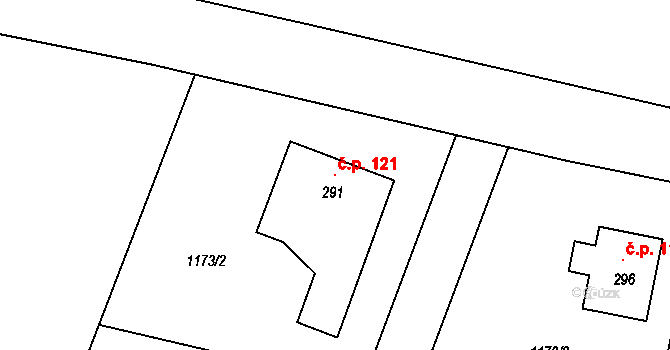 Opatovice I 121 na parcele st. 291 v KÚ Opatovice I, Katastrální mapa