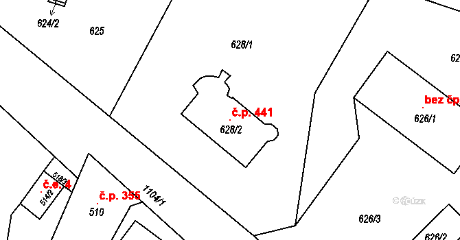 Bochoř 441 na parcele st. 628/2 v KÚ Bochoř, Katastrální mapa