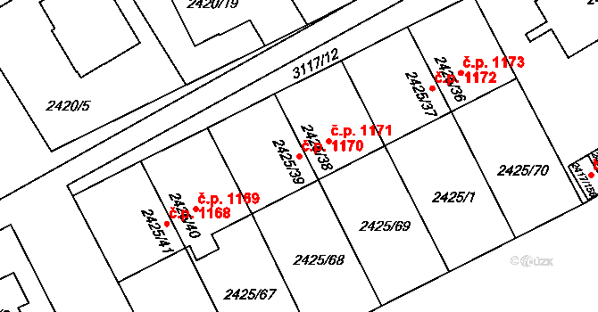 Rychnov nad Kněžnou 1170 na parcele st. 2425/39 v KÚ Rychnov nad Kněžnou, Katastrální mapa
