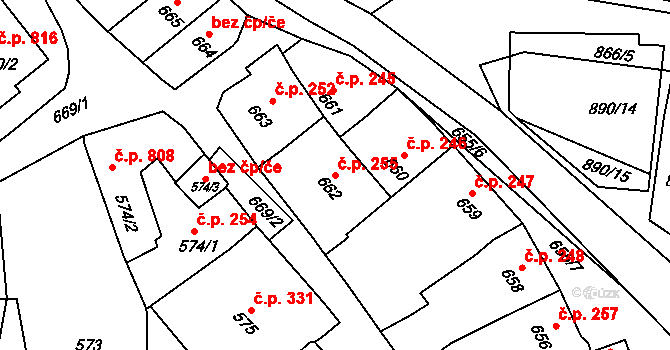 Klobouky u Brna 255 na parcele st. 662 v KÚ Klobouky u Brna, Katastrální mapa