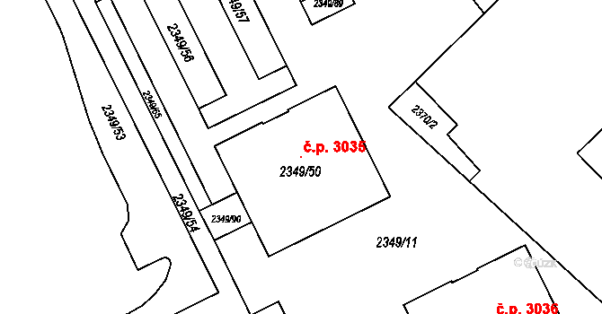 Předměstí 3035, Opava na parcele st. 2349/50 v KÚ Opava-Předměstí, Katastrální mapa