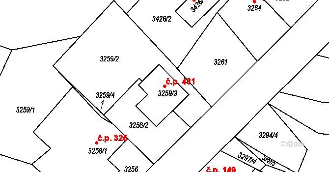 Staré Holice 481, Holice na parcele st. 3259/3 v KÚ Holice v Čechách, Katastrální mapa