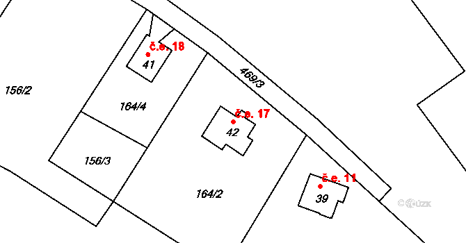 Boňkov 17, Olšovec na parcele st. 42 v KÚ Boňkov u Hranic, Katastrální mapa