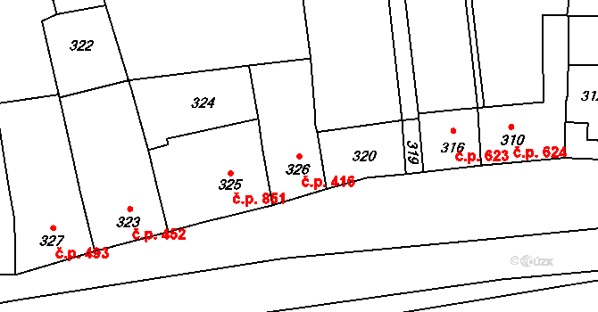 Troubky 416 na parcele st. 326 v KÚ Troubky nad Bečvou, Katastrální mapa