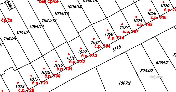 Jáchymov 754 na parcele st. 1043 v KÚ Jáchymov, Katastrální mapa