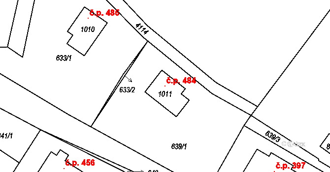 Jedlová 484 na parcele st. 1011 v KÚ Jedlová u Poličky, Katastrální mapa