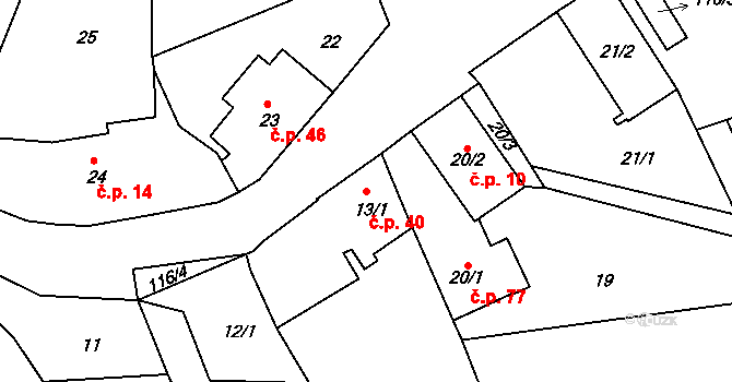 Henčov 40, Jihlava na parcele st. 13/1 v KÚ Henčov, Katastrální mapa