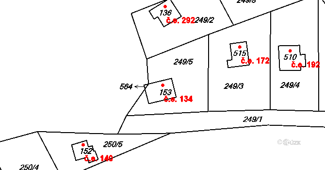 Hostěradice 134, Kamenný Přívoz na parcele st. 153 v KÚ Hostěradice, Katastrální mapa