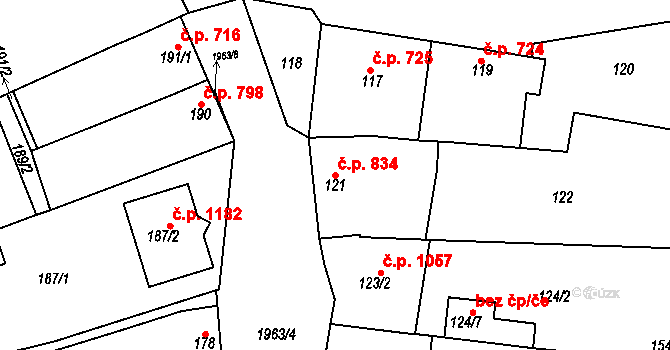 Mistřín 834, Svatobořice-Mistřín na parcele st. 121 v KÚ Mistřín, Katastrální mapa