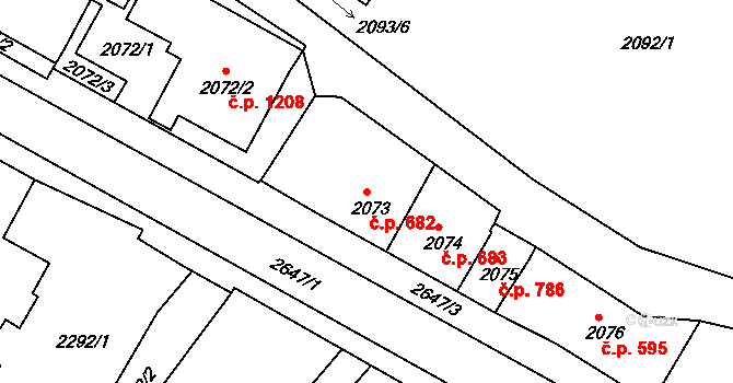 Rýmařov 682 na parcele st. 2073 v KÚ Rýmařov, Katastrální mapa