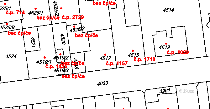 Kročehlavy 1157, Kladno na parcele st. 4517 v KÚ Kročehlavy, Katastrální mapa