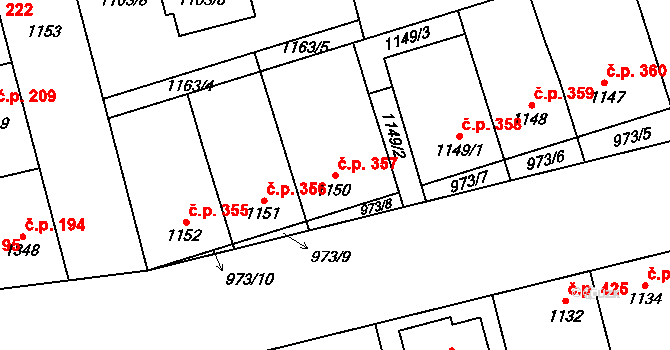 Libušín 357 na parcele st. 1150 v KÚ Libušín, Katastrální mapa