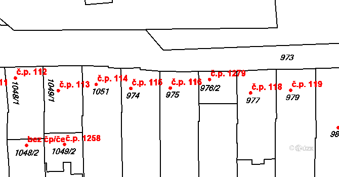 Třeboň II 116, Třeboň na parcele st. 975 v KÚ Třeboň, Katastrální mapa
