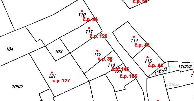 Cerhovice 38 na parcele st. 112 v KÚ Cerhovice, Katastrální mapa