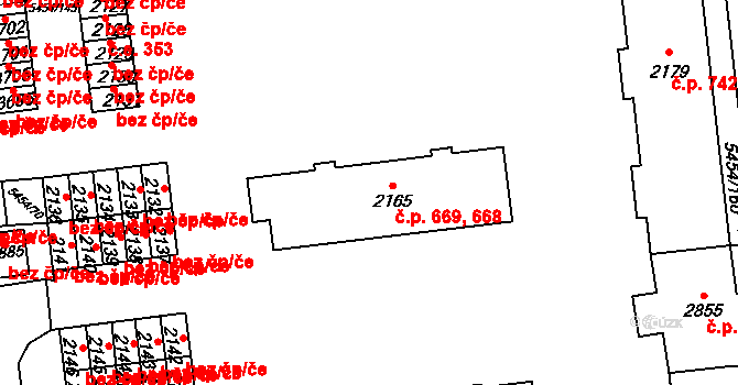 Horní Předměstí 668,669, Polička na parcele st. 2165 v KÚ Polička, Katastrální mapa