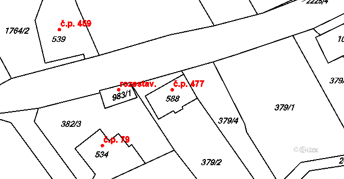 Skalice u České Lípy 477 na parcele st. 588 v KÚ Skalice u České Lípy, Katastrální mapa