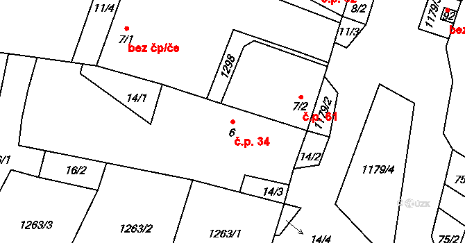 Velký Hubenov 34, Snědovice na parcele st. 6 v KÚ Velký Hubenov, Katastrální mapa