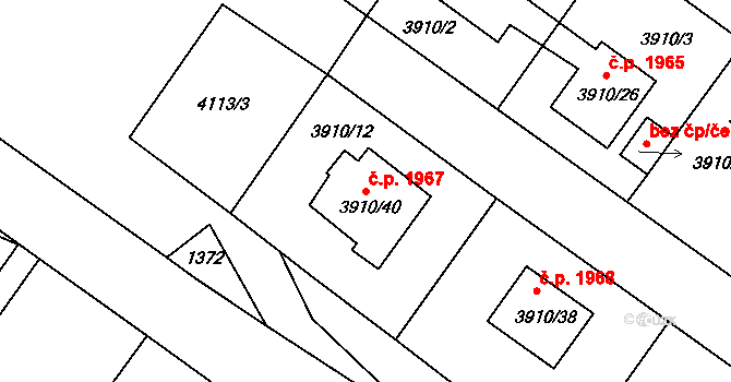 Roudnice nad Labem 1967 na parcele st. 3910/40 v KÚ Roudnice nad Labem, Katastrální mapa