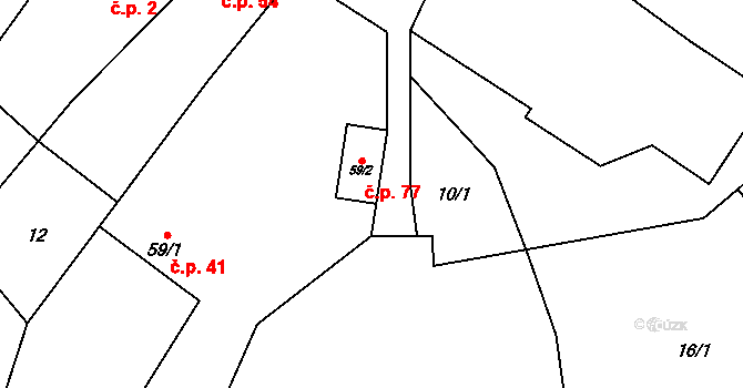 Kozojedy 77 na parcele st. 59/2 v KÚ Kozojedy u Žlunic, Katastrální mapa