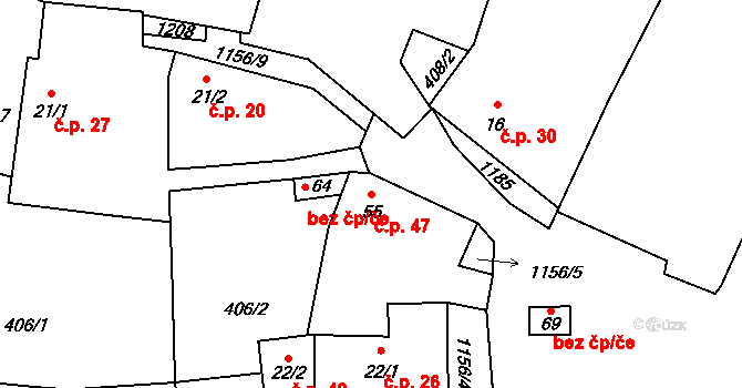 Lčovice 47 na parcele st. 55 v KÚ Lčovice, Katastrální mapa
