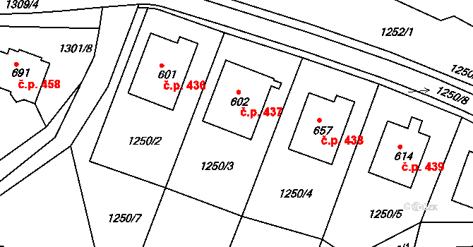 Bystré 437 na parcele st. 602 v KÚ Bystré u Poličky, Katastrální mapa