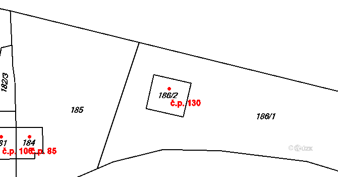 Prstná 130, Petrovice u Karviné na parcele st. 186/2 v KÚ Prstná, Katastrální mapa