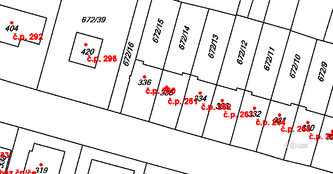 Krchleby 261 na parcele st. 335 v KÚ Krchleby u Nymburka, Katastrální mapa