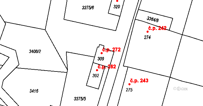 Opatov 272 na parcele st. 309 v KÚ Opatov na Moravě, Katastrální mapa